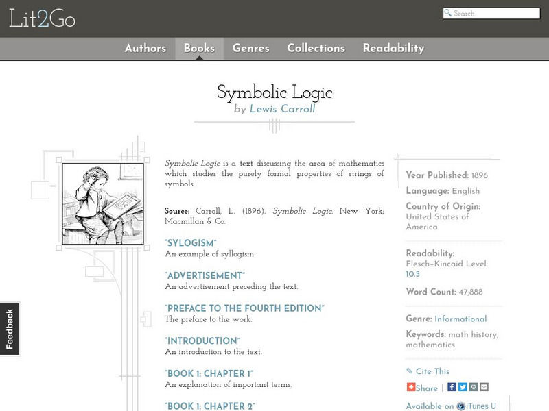 Educational Technology Clearinghouse: Lit2 Go: Lewis Carroll: Symbolic Logic eBook Educational Technology Clearinghouse: Lit2 Go: Lewis Carroll: Symbolic Logic eBook