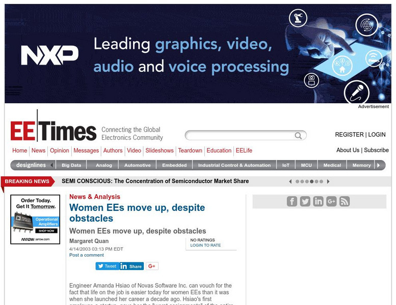 Ee Times: Women E Es Move Up, Despite Obstacles Article Ee Times: Women E Es Move Up, Despite Obstacles Article