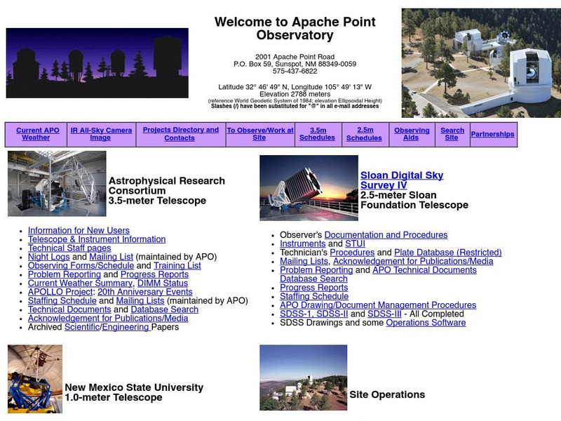 Apache Point Observatory Home Page Website Apache Point Observatory Home Page Website