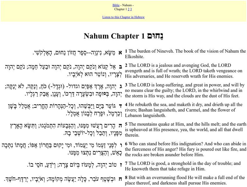 Hebrew English Bible: Nahum Primary Hebrew English Bible: Nahum Primary