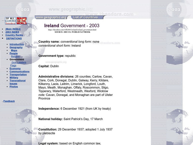 Ireland Government 2003 Handout