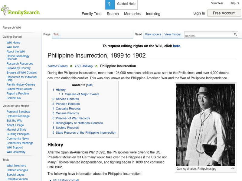 Family Search: Philippine Insurrection, 1899 to 1902 Article Family Search: Philippine Insurrection, 1899 to 1902 Article