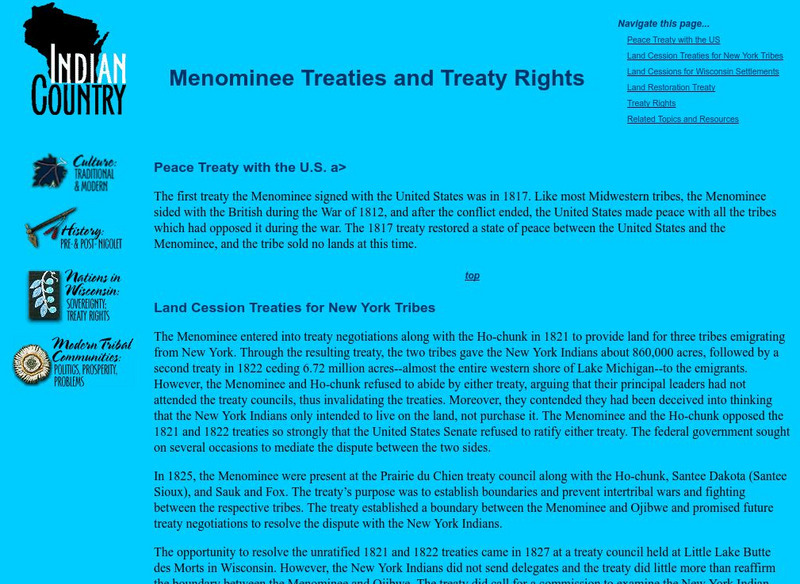 Milwaukee Public Museum: Indian Country: Menominee Treaties and Treaty Rights Handout Milwaukee Public Museum: Indian Country: Menominee Treaties and Treaty Rights Handout