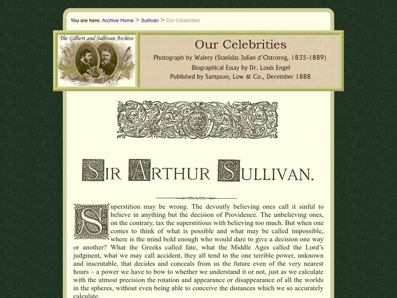 Gilbert and Sullivan Archive: Sir Arthur Sullivan Article Gilbert and Sullivan Archive: Sir Arthur Sullivan Article