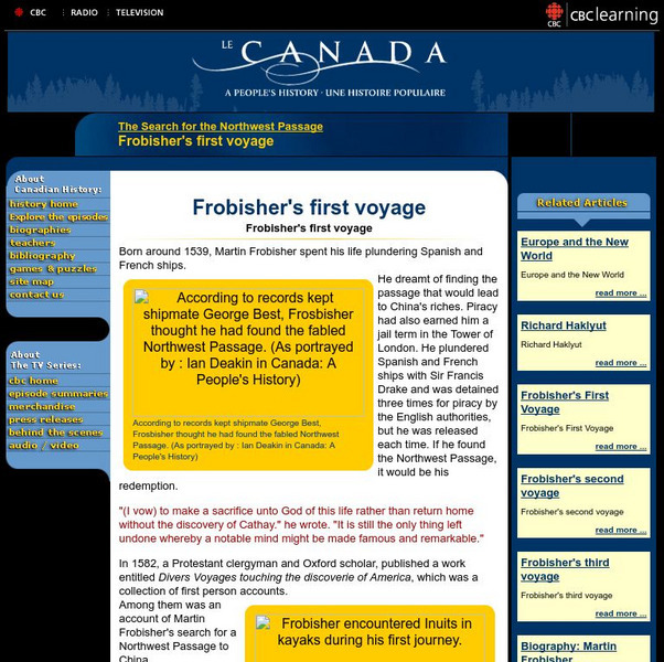 Cbc.ca: The Search for the Northwest Passage : Frobisher's First Voyage Activity Cbc.ca: The Search for the Northwest Passage : Frobisher's First Voyage Activity