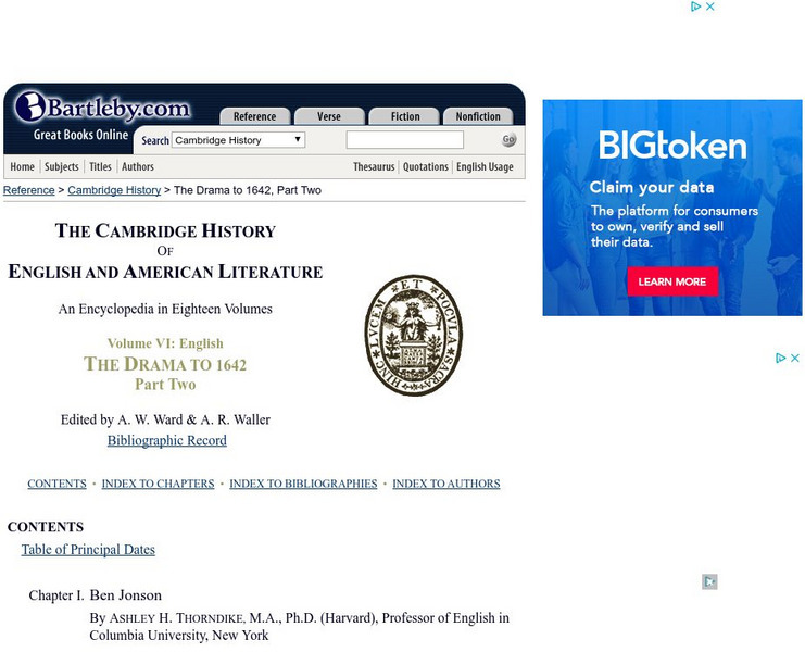 Bartleby.com: Ben Jonson Handout Bartleby.com: Ben Jonson Handout