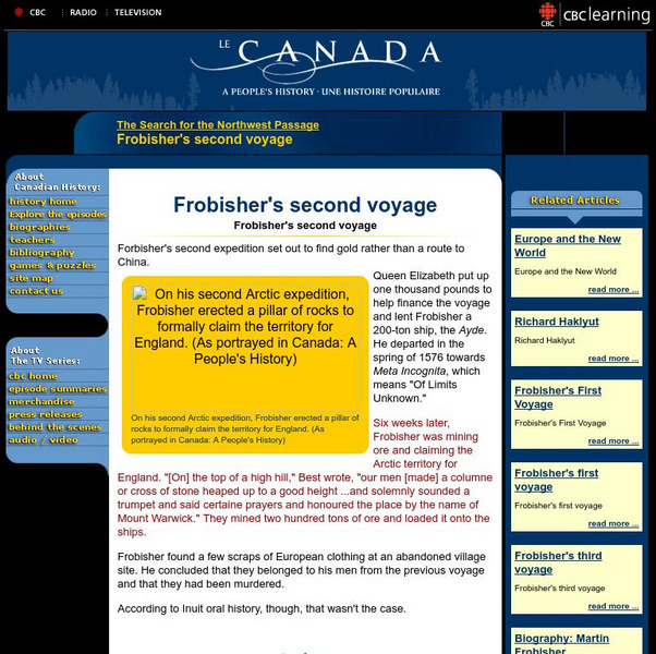 Cbc.ca: The Search for the Northwest Passage :Frobisher's Second Voyage Activity Cbc.ca: The Search for the Northwest Passage :Frobisher's Second Voyage Activity