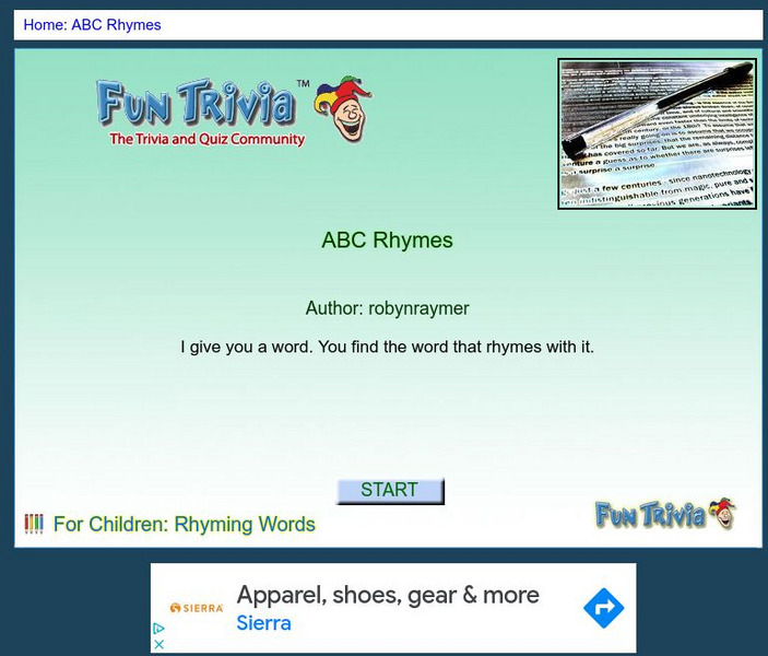Fun Trivia: Abc Rhymes Unknown Type Fun Trivia: Abc Rhymes Unknown Type