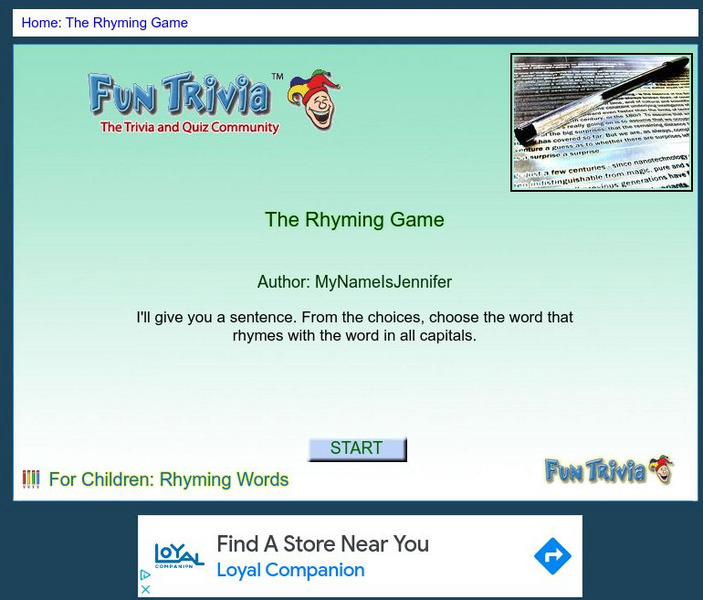 Fun Trivia: The Rhyming Game Unknown Type Fun Trivia: The Rhyming Game Unknown Type