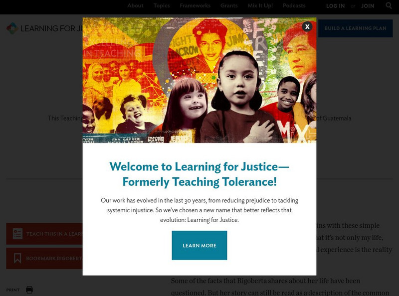 Learning for Justice: Rigoberta Menchu Website Learning for Justice: Rigoberta Menchu Website