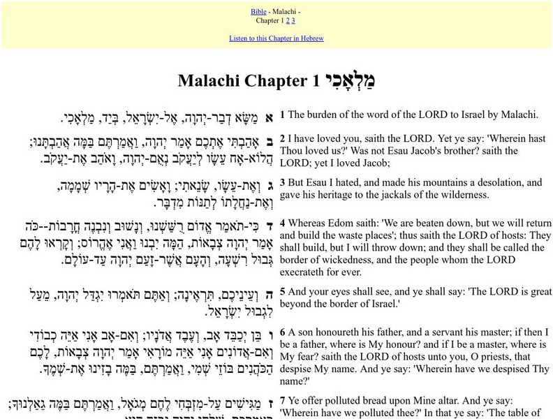 Hebrew English Bible: Malachi Primary