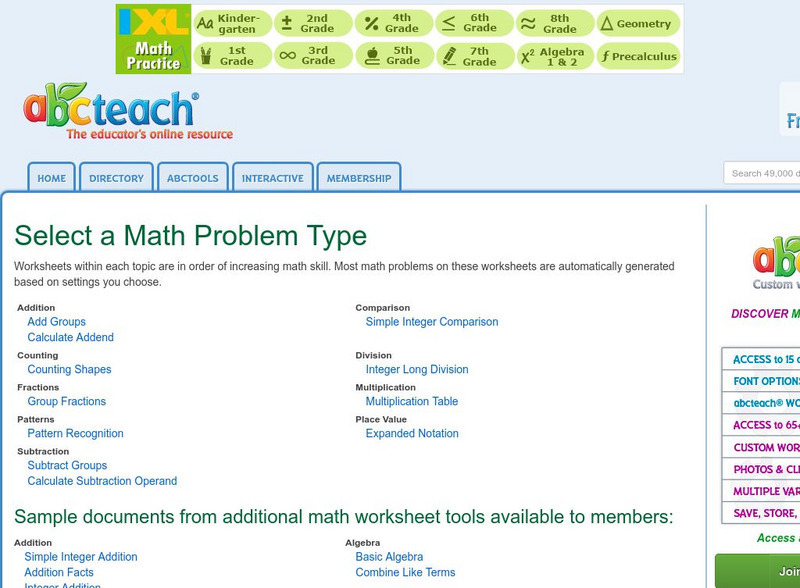 Abcteach: Select a Math Problem Type Unknown Type Abcteach: Select a Math Problem Type Unknown Type