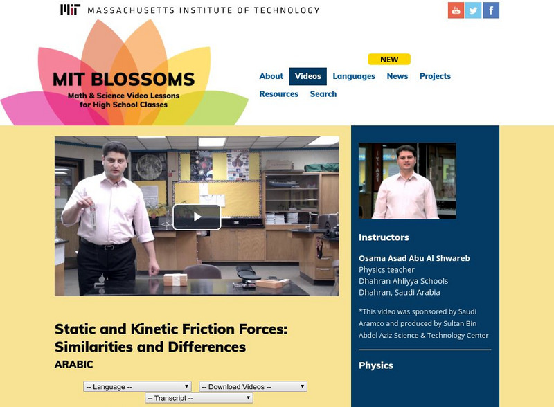 Mit: Blossoms: Static Kinetic Friction Forces: Similarities & Differences Instructional Video Mit: Blossoms: Static Kinetic Friction Forces: Similarities & Differences Instructional Video