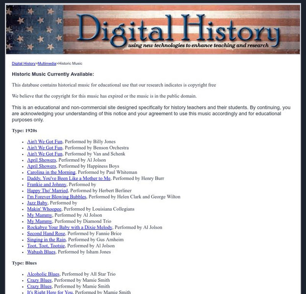 Digital History: Historical Music Audio Digital History: Historical Music Audio