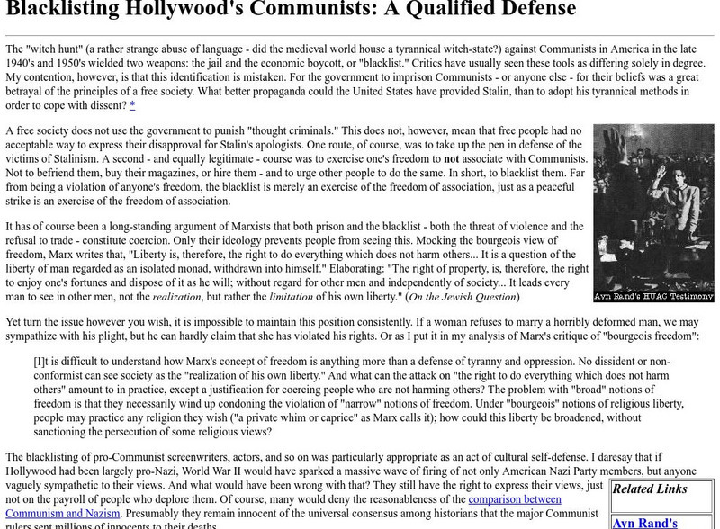 Blacklisting Hollywood's Communists: A Qualified Defense Handout Blacklisting Hollywood's Communists: A Qualified Defense Handout