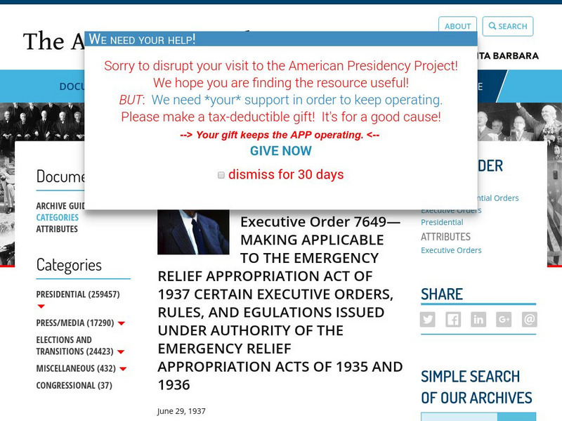 American Presidency Project: Franklin Roosevelt: Executive Order 7649 Primary American Presidency Project: Franklin Roosevelt: Executive Order 7649 Primary