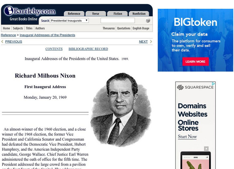 Bartleby.com: bartleby.com: Presidential Inaugural Address: Richard Nixon: First Primary