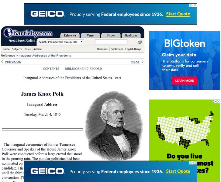 Bartleby.com: bartleby.com: Presidential Inaugural Address: James Knox Polk Primary Bartleby.com: bartleby.com: Presidential Inaugural Address: James Knox Polk Primary