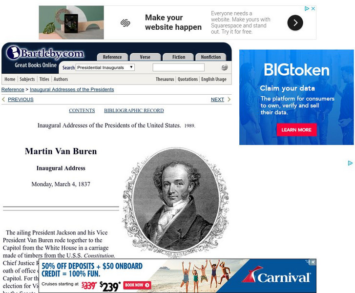 Bartleby.com: bartleby.com: Presidential Inaugural Address: Martin Van Buren Primary Bartleby.com: bartleby.com: Presidential Inaugural Address: Martin Van Buren Primary