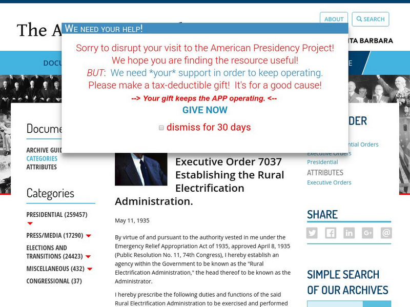 American Presidency Project: Franklin D. Roosevelt: Executive Order 7037 Primary American Presidency Project: Franklin D. Roosevelt: Executive Order 7037 Primary
