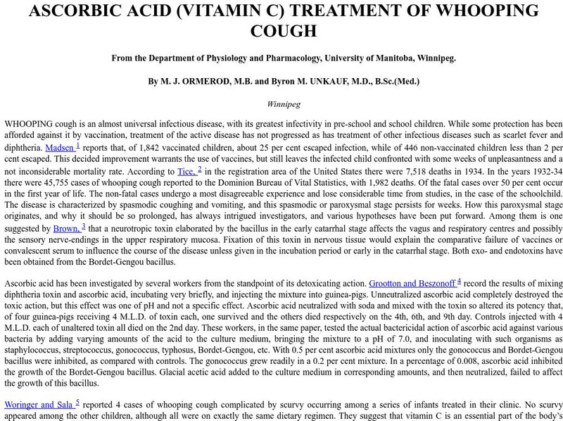 Ascorbic Acid: Treatment of Whooping Cough Activity