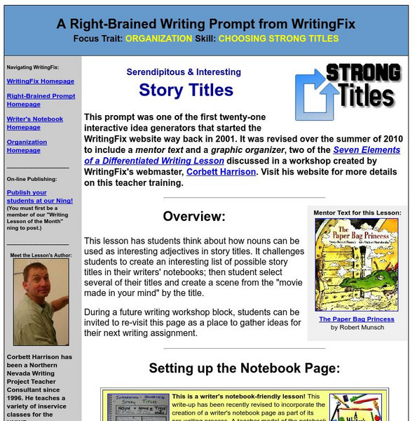 Writing Fix: Serendipitous & Interesting Story Titles Lesson Plan Writing Fix: Serendipitous & Interesting Story Titles Lesson Plan