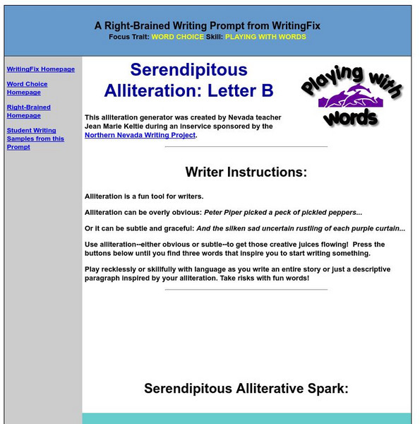 Writing Fix: Serendipitous Alliteration: Letter B Lesson Plan Writing Fix: Serendipitous Alliteration: Letter B Lesson Plan