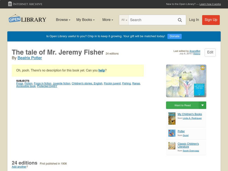 Open Library: The Tale of Mr. Jeremy Fisher by Beatrix Potter eBook