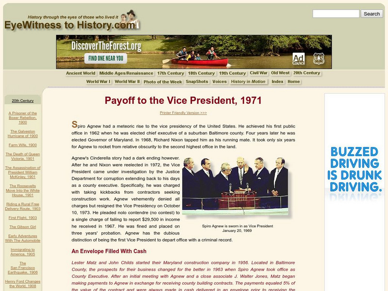 Eye Witness to History: Payoff to the Vice President, 1971 Website Eye Witness to History: Payoff to the Vice President, 1971 Website