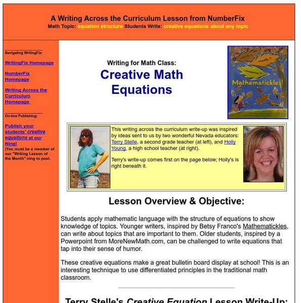 Writing Fix: Writing for Math Class: Creative Math Equations Lesson Plan Writing Fix: Writing for Math Class: Creative Math Equations Lesson Plan