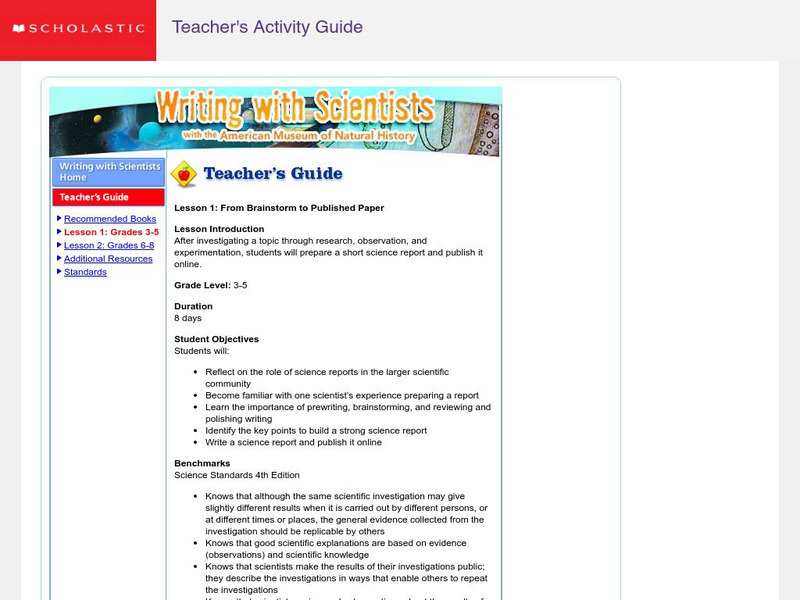 Scholastic: Writing With Scientists Lesson Plan Scholastic: Writing With Scientists Lesson Plan