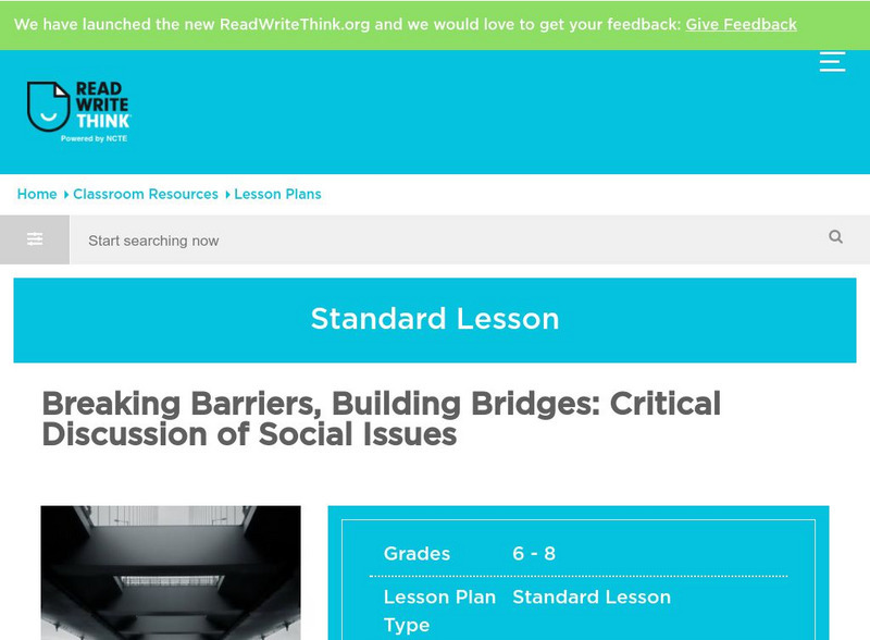 Read Write Think: Breaking Barriers: Critical Discussion of Social Issues Lesson Plan Read Write Think: Breaking Barriers: Critical Discussion of Social Issues Lesson Plan