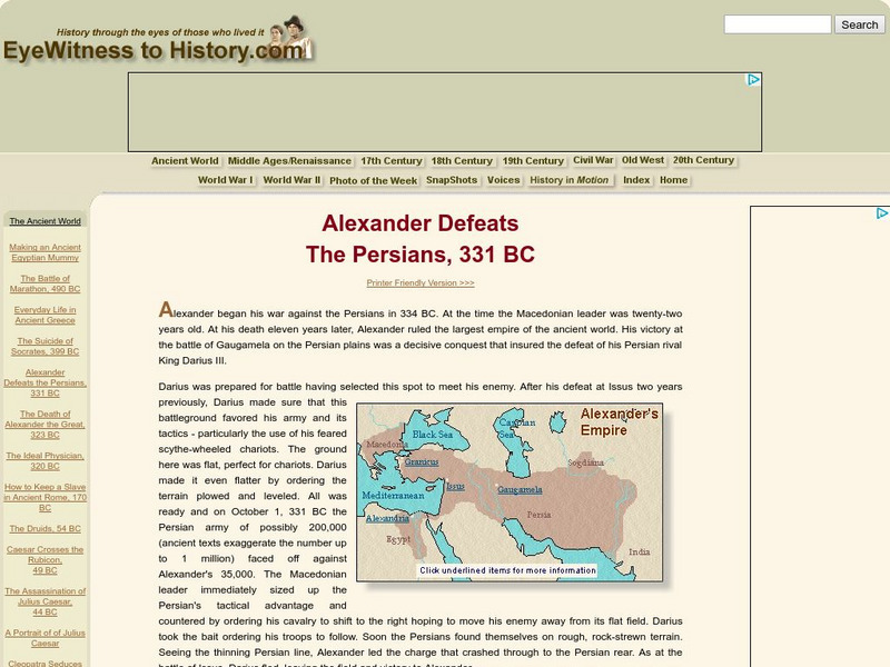 Eye Witness: Alexander Defeats the Persians, 331 Bc Primary Eye Witness: Alexander Defeats the Persians, 331 Bc Primary