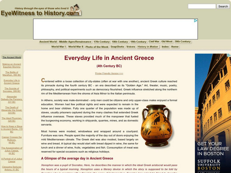 Eye Witness to History: Everyday Life in Ancient Greece (Fourth Century b.c.) Article