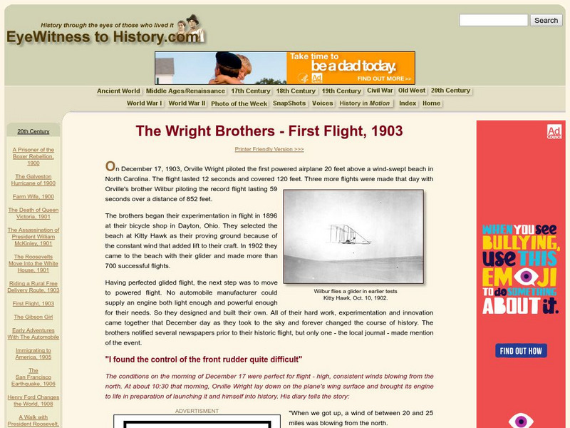 Eye Witness to History: The Wright Brothers First Flight 1903 Primary Eye Witness to History: The Wright Brothers First Flight 1903 Primary