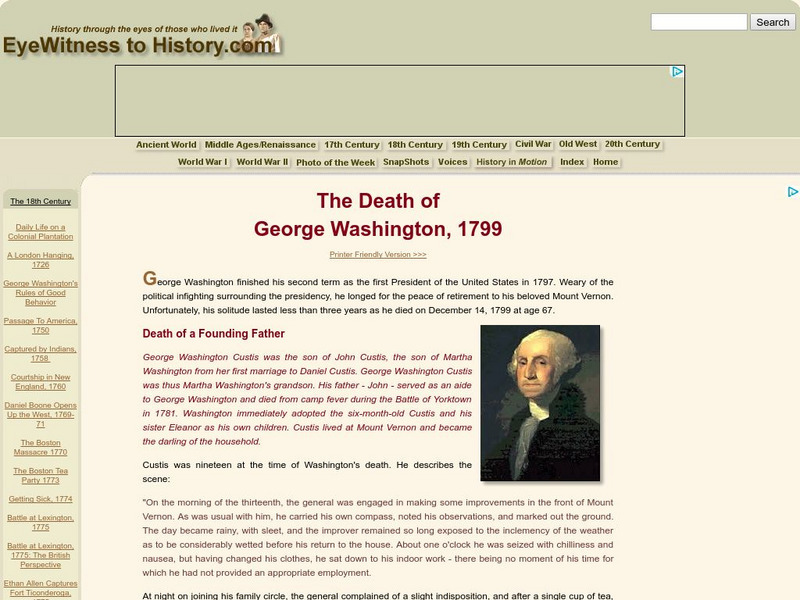 Eye Witness to History: The Death of George Washington, 1799 Website Eye Witness to History: The Death of George Washington, 1799 Website