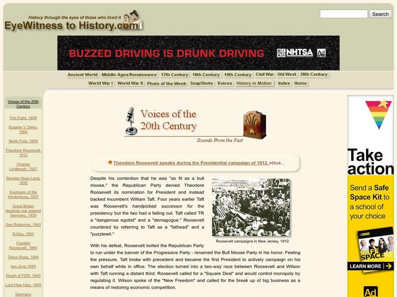 Eyewitness to History: Theodore Roosevelt, 1912 Website Eyewitness to History: Theodore Roosevelt, 1912 Website