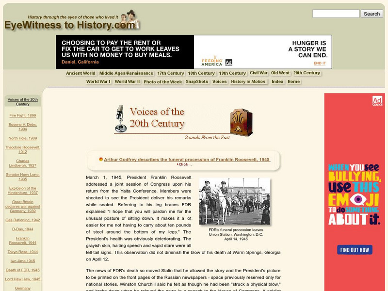 Eyewitness to History: The Funeral of Franklin Roosevelt, 1945 Audio Eyewitness to History: The Funeral of Franklin Roosevelt, 1945 Audio