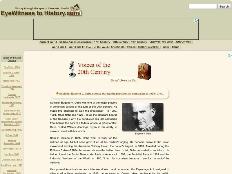 Eyewitness to History: Eugene v. Debs, 1904 Website Eyewitness to History: Eugene v. Debs, 1904 Website
