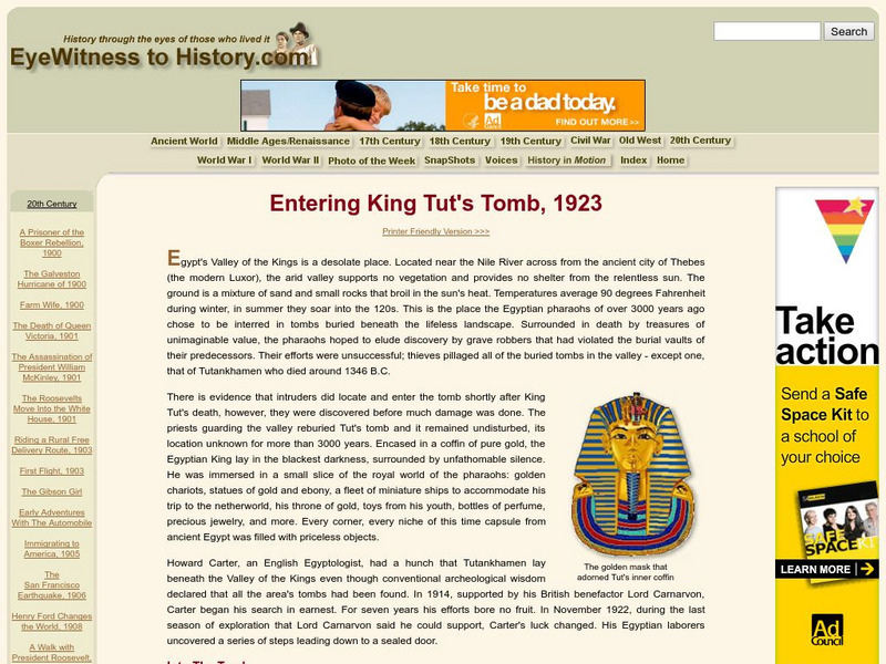 Eyewitness to History: Entering King Tut's Tomb, 1923 Handout Eyewitness to History: Entering King Tut's Tomb, 1923 Handout