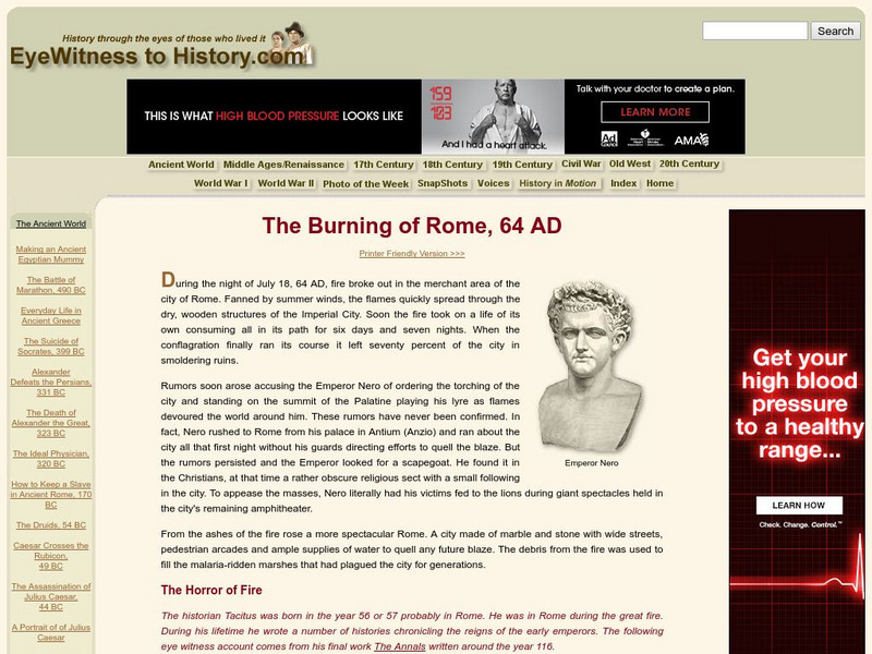 Eye Witness to History: The Burning of Rome, 64 Ad Article Eye Witness to History: The Burning of Rome, 64 Ad Article