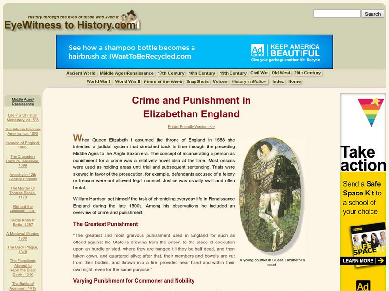 Eye Witness to History: Crime and Punishment in Elizabethan England Website Eye Witness to History: Crime and Punishment in Elizabethan England Website