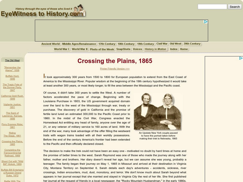 Eye Witness to History; Crossing the Plains, 1865 Primary Eye Witness to History; Crossing the Plains, 1865 Primary