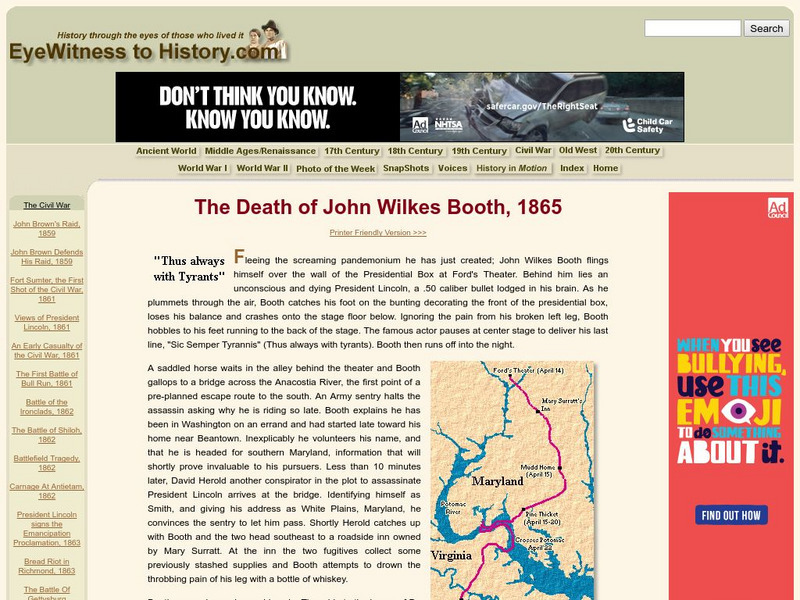 Eye Witness to History: The Death of John Wilkes Booth, 1865 Website Eye Witness to History: The Death of John Wilkes Booth, 1865 Website