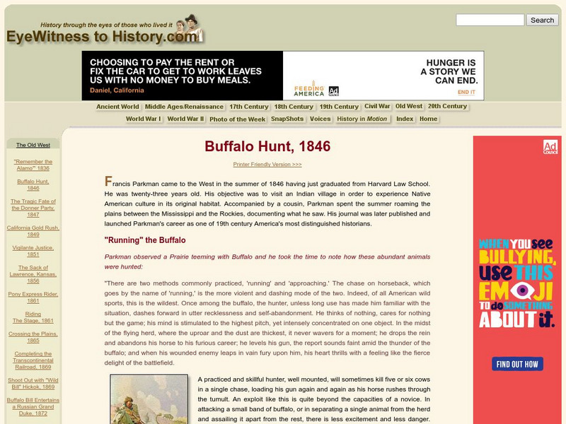Eye Witness to History: Buffalo Hunt, 1846 Primary Eye Witness to History: Buffalo Hunt, 1846 Primary
