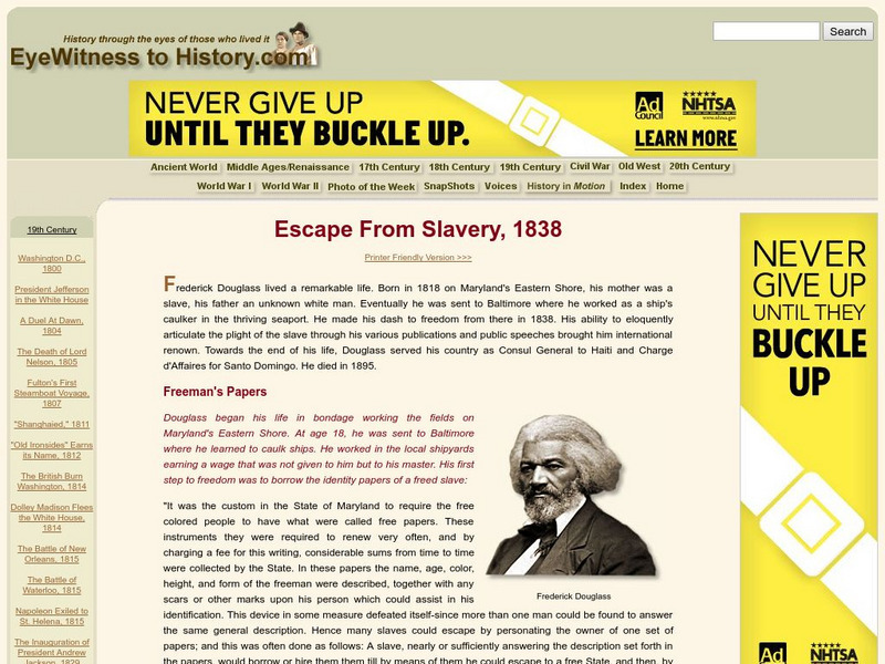 Eye Witness to History: Escape From Slavery, 1838 Primary Eye Witness to History: Escape From Slavery, 1838 Primary