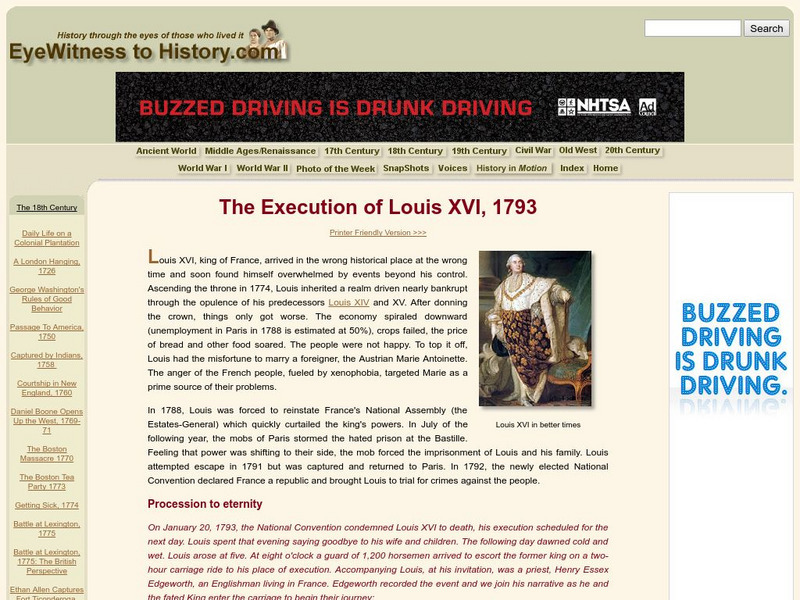 Eye Witness to History: The Execution of Louis Xvi, 1793 Primary Eye Witness to History: The Execution of Louis Xvi, 1793 Primary