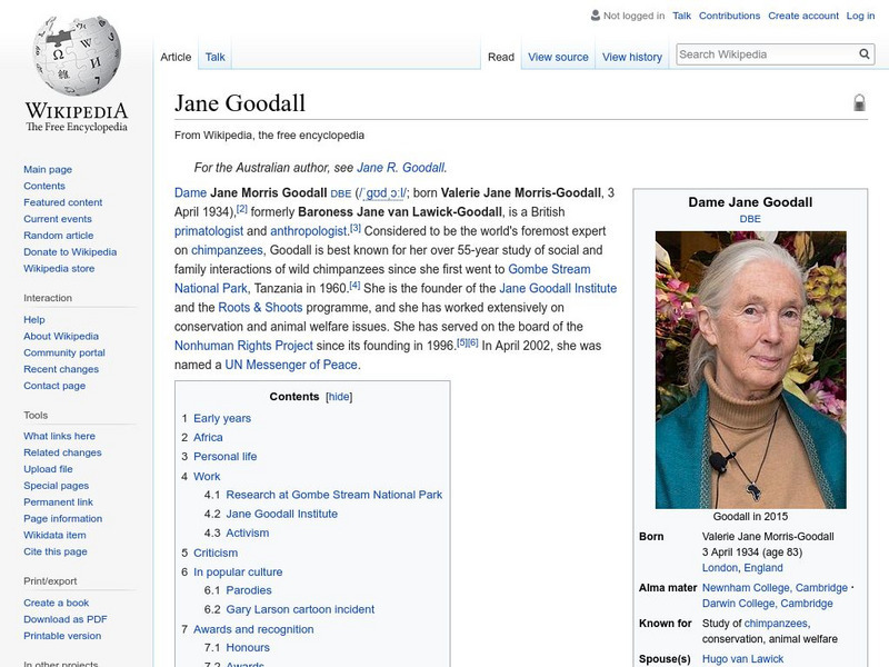 Wikipedia: Jane Goodall Handout Wikipedia: Jane Goodall Handout
