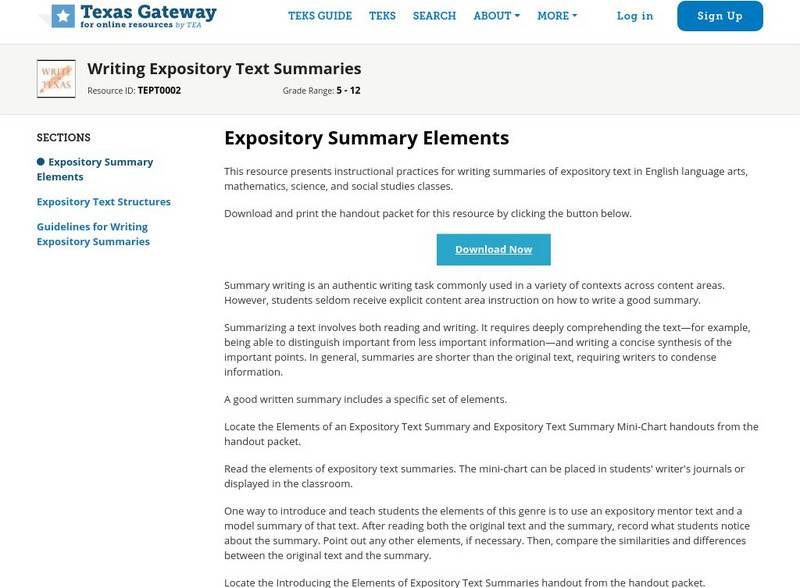 Texas Gateway: Writing Expository Text Summaries Professional Doc Texas Gateway: Writing Expository Text Summaries Professional Doc