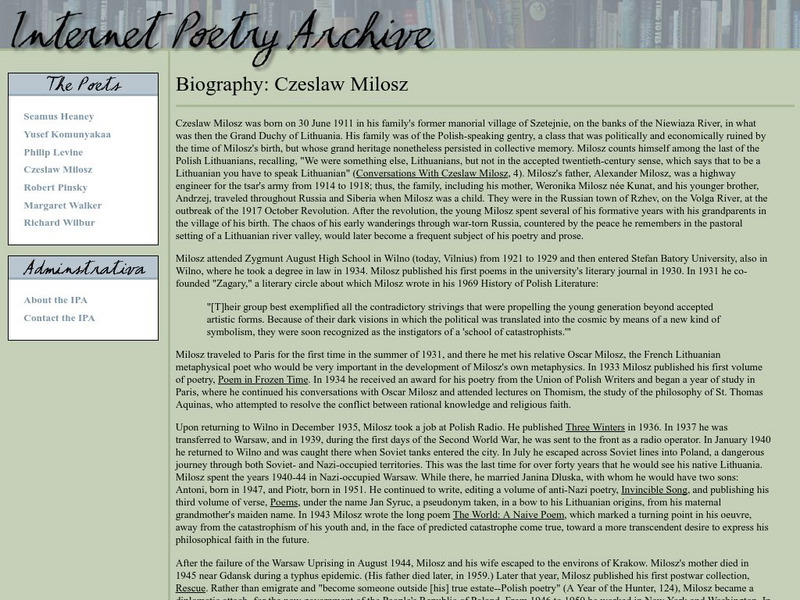 Ibiblio: Czeslaw Milosz, Biography Handout Ibiblio: Czeslaw Milosz, Biography Handout